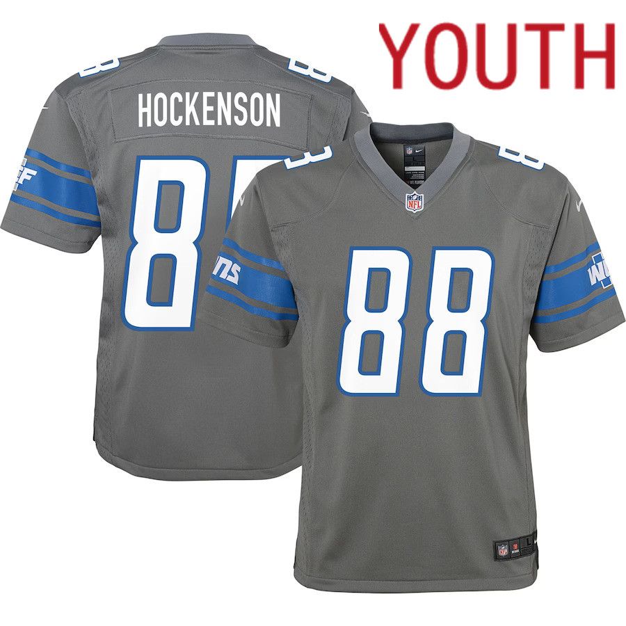 Youth Detroit Lions 88 T.J. Hockenson Nike Silver Team Game NFL Jersey